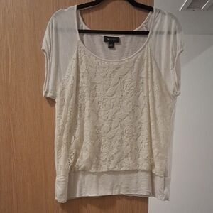 AB Studio Cream Lace Overlay Blouse